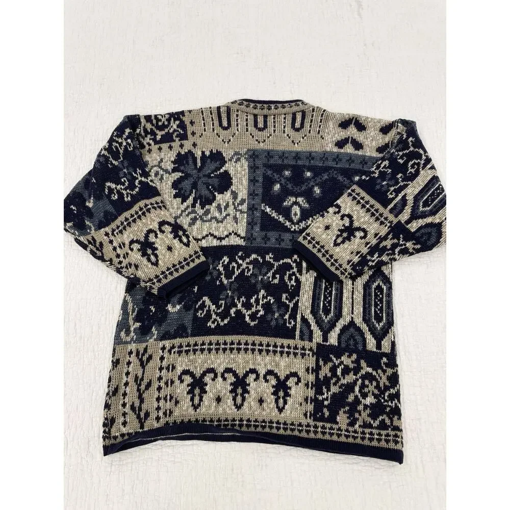 Vintage Damon Scott 90s Women’s Crew Neck Pullover Sweater Geometric Blue Size M